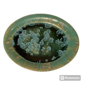 EDGECOMB POTTERS POTTERY LARGE OVAL PLATTER BLUE GREEN CRYSTALLINE USA HOME
